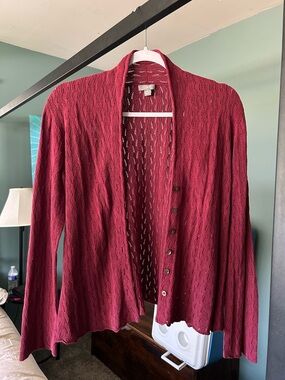 J. Jill Open-Knit Button Cardigan in Deep Berry